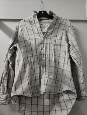 Frank & Eileen Woven Shirt Womens Small Gray Windowpane Relaxed Eileen Button Up